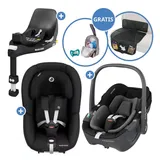 Maxi-Cosi Babyschale Pebble 360 & 360 - Black, bis: 13 kg, Babyschale & Reboarder-Set Baby Autositz mit Kindersitz & Isofix-Basis schwarz