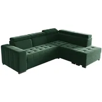 Furnix Ecksofa LIENNE Schlafsofa Polstercouch mit verstellbaren Kopfstützen, 270x98x210 cm, Sitz-/ Liegehöhe 45 cm, Bettkasten grün