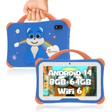 CWOWDEFU Kinder-Tablet 7 Zoll,8GB+64GB,Android 14-Tablet für Kinder,Lern-Tablet für Kleinkinder mit Hülle,4000 mAh/Kindersicherung/Doppelkamera,FM/GPS/OTG/Tolles Geschenk für Kinder (Blau)