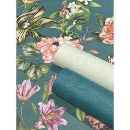 Marburg Vliestapete MARBURG "Tapete Floral Leaf", bunt (grau,blau,grün), B:0,53m H:0,01m L:10,05m, Vlies, Tapeten, moderne Vliestapete für Wohnzimmer Schlafzimmer Küche