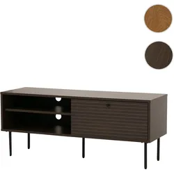 TV-Rack HWC-N78, Lowboard TV-Schrank, skandinavischer Stil Metall Holz Melamin MVG 50x120x40cm ~ dunkelbraun