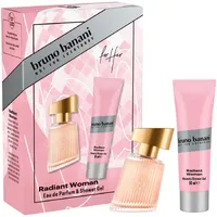 bruno banani Radiant Woman Geschenkset mit Eau de Parfum und Duschgel, strahlender, floraler Amber-Duft für Frauen, 30 ml und 50 ml