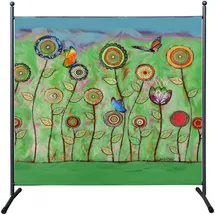 Quick Star Paravent Outdoor Wetterfest 180 x 178 cm Green Flowers | Raumteiler Stellwand Innen | Garten & Balkon Sichtschutz Blickdicht