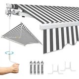 Faziango 250x200cm Sonnenmarkise Gelenkarmmarkise Aluminium Markise Klemmarkise mit Handkurbel Balkonmarkise Sonnenschutz Grau Weiß