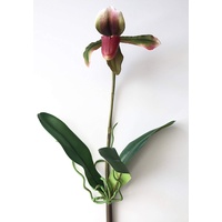 artplants.de Kunstblume Orchidee Paphiopedilum VELANA, Steckstab, violett - grün, 40cm - Deko Orchidee