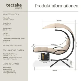 Tectake Hängeliege 195 x 132 x 197 cm Beige