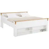 Massivholzbett Tessin, Stauraumbett, Landhausstil, Schubladen optional, rustikal«, (Breite/Belastbarkeit 180cm/220 KG, 140cm/180 KG), zertifizierte Kiefer, Kassetten-Optik, stabile Qualität, weiß