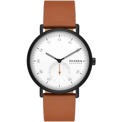 Quarzuhr SKAGEN "KUPPEL", braun, Armbanduhren, Herren, Armbanduhr, Herrenuhr, analog, dezentrale Sekunde, Lederarmband