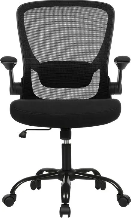 Ochama Ergonomischer Bürostuhl in Tintenschwarz aus Stoff – 60×64×(103-110)cm, gepolsterte Lendenstütze, klappbare Armlehnen, Wippmechanismus – ideal für das Homeoffice