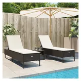 vidaXL 3-tlg. Sonnenliegen-Set mit Auflage Braun Poly Rattan
