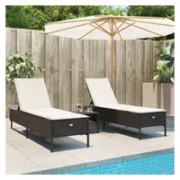 vidaXL 3-tlg. Sonnenliegen-Set mit Auflage Braun Poly Rattan