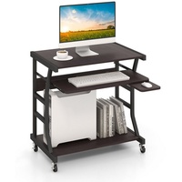 COSTWAY Computertisch, mit ausziehbarer Tastaturablage & Rollen, 75x50x75cm braun
