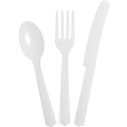 Plastik Besteck weiss 18 tlg. Löffel Messer Gabeln