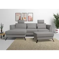 Ecksofa SIT & MORE "Olsen L-Form", grau, B:261cm H:88cm T:172cm, 100% Polyester, Sofas, inklusive Sitztiefenverstellung, wahlweise mit Bettfunktion, 15cm hoch
