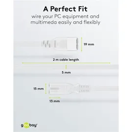 goobay Verlängerungskabel C7/C8, 2 m, Weiß, Weiß - Gerätestecker C8 > Gerätebuchse C7