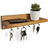Lemodie Schlüsselbrett mit Ablage Holz Eiche – 6 Schlüsselhaken – Moderner Schlüsselhalter Wand – Schlüsselleiste zur Schlüsselaufbewahrung – Schlüsselboard – Key Holder 28x10cm