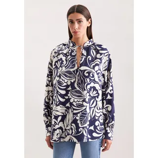 Klassische Bluse SEIDENSTICKER, Damen, Gr. L (40), blau (dunkelblau), 86% Viskose 14% Polyamid, gemustert, regular fit, Langarm, Blusen, Tunika Druck