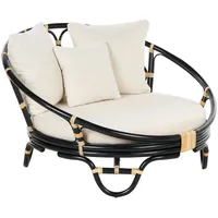 Garten Sonneninsel Rattan schwarz mit Auflagen beige Loungemöbel Boho Rossano