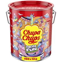 Chupa Chups Best of Lollipop-Eimer, enthält 150 Lutscher in 5 Geschmacksrichtungen in der Pop-Art Metall-Dose, & Milky Lutscher-Dose