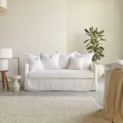 Sofa Ariane aus weißem Leinen, 3-Sitzer
