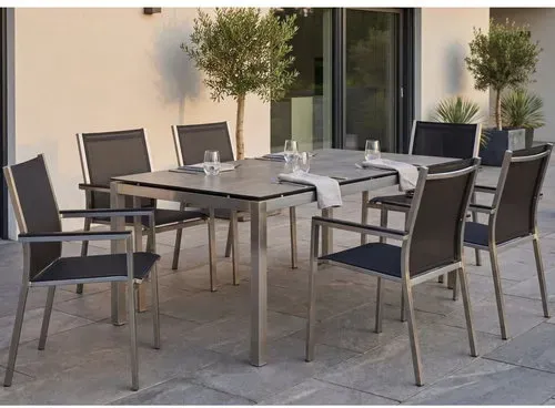 Stern Gartenmöbel-Set 7-tlg. mit Tisch Classic 200x100 cm und Stapelsessel Polaris