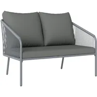 Outsunny Gartensofa mit Kissen 2-Sitzer Lounge Sofa Outdoor Balkon Sofa Rattansofa Gartenlounge Polyrattan Gartenmöbel Balkonmöbel 112 x 72 x 76 cm Grau