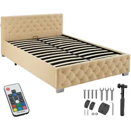 Tectake tectake® Polsterbett, in Samtoptik mit Steppmuster, inklusive hochklappbarem Lattenrost, großer Stauraum