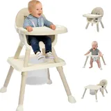 FCH Hochstuhl Baby 7-in-1 Kinderhochstuhl Klappbarer Esszimmerstuhl, Kinderwagen - Mitwachsstuhl und Babystuhl für Neugeborene,Beige