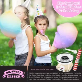 Kesser KESSER® Zuckerwattemaschine Set für dein zuhause - Mit 30x Zuckerwatte Stäbchen & Messlöffel - Retro Cotton Candy Maschine - Zuckerwatte Maschine Creme Weiß