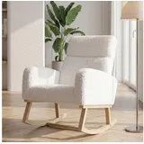 BELUPAI Schaukelstuhl Polster Schaukelsessel (Set, 1 St), mit Massivholzfüßen,für Schlafzimmer,2 Seitentaschen,Teddystoff,Weiß weiß
