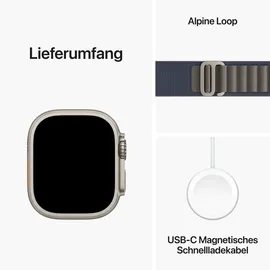 Apple Watch Ultra 2 GPS + Cellular 49 mm Titangehäuse natur, Alpine Loop blau M