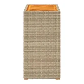 vidaXL Garten-Beistelltisch mit Holzplatte Beige Poly Rattan