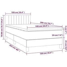 vidaXL Boxspringbett mit Matratze & LED Dunkelblau 100x200 cm Samt