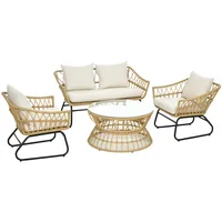 Polyrattan Gartenmöbel Set 4-teilig Lounge Set Mit Zweisitzer Sofa 2 Sessel Couchtisch Sand Creme