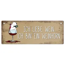 trendaffe Honeycorns Metallschild mit Einhorn Motiv und Spruch: Ich liebe Wein ich bin ein Weinhorn