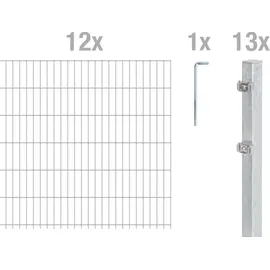 GAH Alberts Alberts Doppelstabmattenzaun 6-5-6, Matten 2,50 m, Höhe 123 m, Länge 30 m, feuerverzinkt, Zaun als Komplettset, Pfosten mit Klemmlasche 60x40 mm