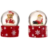 Dekohelden24 Mini-Schneekugel Weihnachtsmann/Teddybär im 2er Set, Maße H/B/Ø Kugel: ca. 5 x 3,5 cm/Ø 3,5 cm.