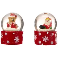 Dekohelden24 Mini-Schneekugel Weihnachtsmann/Teddybär im 2er Set, Maße H/B/Ø Kugel: ca. 5 x 3,5 cm/Ø 3,5 cm.