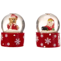 Dekohelden24 Mini-Schneekugel Weihnachtsmann/Teddybär im 2er Set, Maße H/B/Ø Kugel: ca. 5 x 3,5 cm/Ø 3,5 cm.