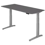 HAMMERBACHER XBHM19 elektrisch höhenverstellbarer Schreibtisch grafit rechteckig, C-Fuß-Gestell silber 180,0 x 80,0 cm