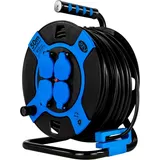 REV Kabeltrommel 50M Outdoor, IP44, 4 Schutzkontaktsteckdosen, Blau