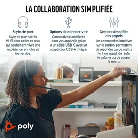 Poly Blackwire 3220 Schwarz Kabelgebundenes Stereo-Headset, USB-C/A, unterstützt Poly Lens