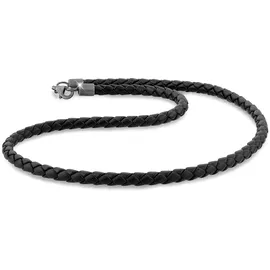 KUZZOI Herren Lederkette Geflochten Schwarz 925 Silber