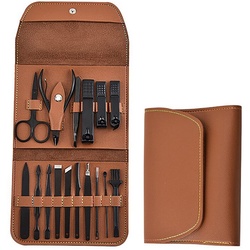TPFBeauty Maniküre- & Pediküre-Set 16-teilig aus Kunstleder - Braun