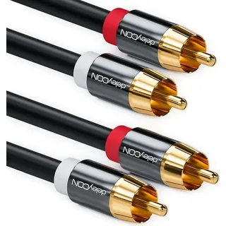 deleyCON 15m Cinch Kabel Stereo Audio Cinch RCA Kabel 2x Cinch Stecker zu 2x Cinch Stecker HiFi-Anlage HiFi-Receiver Heimkino Blu-Ray Player Schwarz