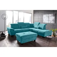 Places of Style Ecksofa »Cornwall L-Form«, incl. Sitztiefenverstellung, mit Bettfunktion und Kopfteilverstellung, blau