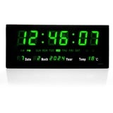 TruWare Just Camp Wanduhr Digital Groß LED Uhr mit Kalender Temperaturanzeige Studiouhr für Gewerbe Cafes Kiosk Digitaluhr XL (Grün)