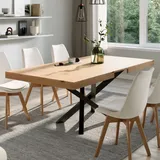 Esstisch ausziehbar mit Metallgestell für 6 bis 8 Personen Holzoptik, robuste Tischplatte, 140-170 × 90 cm (LxB) - Braun