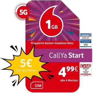Vodafone Prepaid CallYa Start, 1 GB, 5 EUR Startguthaben Prepaidkarte rot