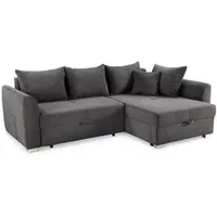 luma-home Ecksofa 236x160 cm, mit Schlaffunktion und Bettkasten, Tasche in der Armlehne, L-Couch mit Ottomane links oder rechts montierbar, Bezug Cordstoff in Grau Anthrazit / 15202